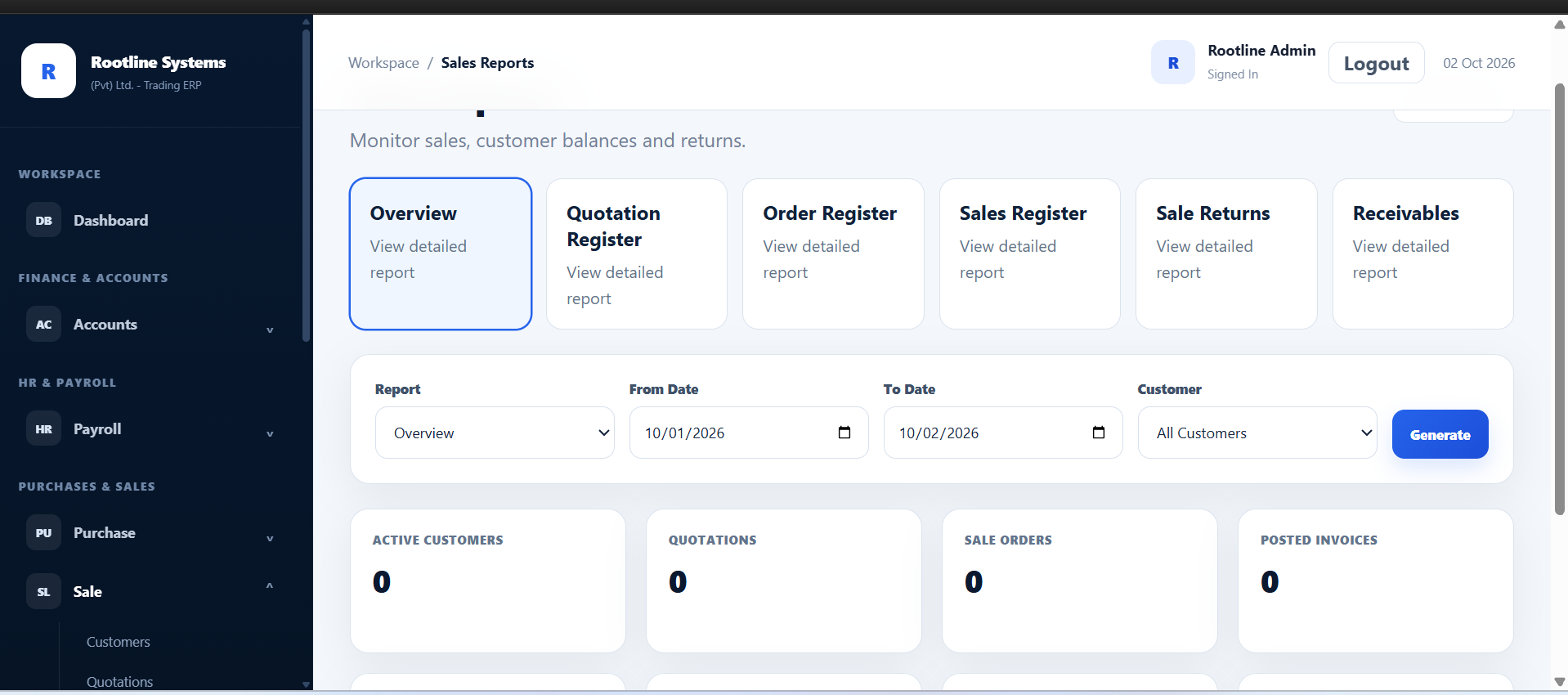 Rootline Trading Sales Reports
